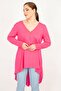 Women's Pink Large Size Front Placket Zipper and Back Detailed Tunic 65n35942 - 4