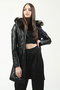 Nairobi Women's Fur Hooded Genuine Leather Trench Coat Black