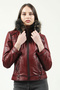 Yb2028 Hooded Real Leather Women's Coat Claret Red