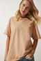 Dark Beige Oversize Knitted T-Shirt - Crew Neck, Short Sleeve Lbf0003