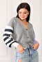 Women's Gray Color Blocked Trend Model Knitwear Cardigan - 2