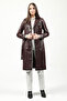 Angela Women's Stitching Detailed Belted Real Leather Trench Coat Claret Red - 2