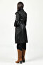 Angela Women's Stitching Detailed Belted Real Leather Trench Coat Black - 6