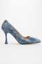 Women's high heel shoes with stone ribbon from the wrist, navy blue jeans - 2