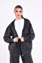 Anthracite Kangaroo Pocket Hooded Zippered Oversize Women's Sweatshirt - 2