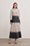 1178111   Patterned Fabric Pleated Skirt with Belted Waist