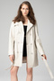 Cosmos Women's Buttoned Double-Breasted Collar Genuine Leather Trench Coat Beige - 2