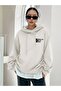 3 İplik Cherish Time Sweatshirt - White Printed Oversize Hooded Sweatshirt - 2