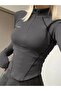 Harajuku Sport Zipper Stand Collar Smoked Long Sleeve Blouse - 3