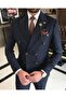 Italian Style Slim Fit Striped Double-Breasted Jacket Pants Suit Navy T9501 - 6