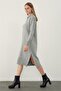Gray Polo Neck Basic Midi Knitwear Dress - 2