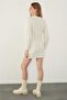 Ecru Window Detailed High Collar Mini Knitwear Dress - 5