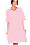 Plain Pink V Neck Half Sleeve Knee Length Comfortable Home Dress Nightgown