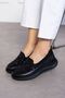 Women's Black PU Sole Square Stone-Decorated Comfortable Orthopedic Sneakers - 3