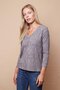 Women's Patterned Knitwear V-Neck Side Slits Off Shoulder Long Sleeve Blouse-Grey - 3