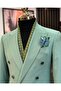 Italian style double-breasted jacket pants men's suit green T11090 - 3