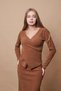 Women's Ribbed Stretchy Winter Velvet Fabric Double Breasted Long Sleeve Blouse (Skirt Jument 105004 )-Camel - 2