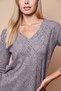 Women's Patterned Knitwear V-Neck Side Slits Off Shoulder Long Sleeve Blouse-Grey - 6