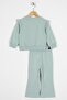 Crew Neck Long Sleeve Cıcek Embroidery Printed Mint Color Girl's Double Suit - 2