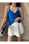 Women's Blue Rope Strap Degaje Collar Stylish Blouse