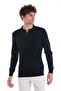 Navy Blue Regular Fit Jacquard Polo Collar Wool Knitwear Sweater - 4