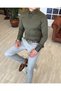 Italian Cut Men's Satin Khaki Green Chain Shirt T4094