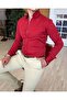 Italian Style Slim Fit Mock Neck Satin Men's Red Shirt T4113 - 2