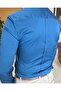 Italian Style Slim Fit Mock Neck Satin Men's Shirt Navy Blue T4752 - 3
