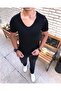Italian Style V-Neck Short Sleeve Basic T-Shirt Black T4634