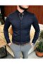 Italian Cut Slim Fit Men's Satin Chain Shirt Navy T4802 - 2