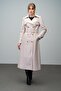 Double-Breasted Leather Trench Coat with Cape and Epaulet Detail Taş 6608 - 8