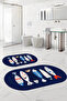 Digital Washable Colorful Fish Pattern Oval Bath Mat Toilet Set