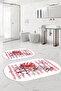 Digital Printed Washable Non-Slip Base Rose Motif Oval Bath Mat Toilet Set - 9