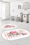 Digital Printed Washable Non-Slip Base Rose Motif Oval Bath Mat Toilet Set - 8