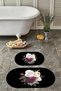 Digital Washable Non-Slip Base Floral Motif Oval Bath Mat Toilet Set - 8