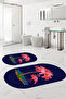 Digital Washable Simple Flamingo Patterned Oval Bath Mat Toilet Set - 6