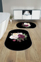 Digital Washable Non-Slip Base Floral Motif Oval Bath Mat Toilet Set - 5