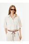 Crop Oversize Shirt Viscose Linen Blended Buttoned Short Sleeve Pocket