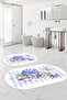 Digital Printed Washable Non-Slip Base Rose Motif Oval Bath Mat Toilet Set - 8