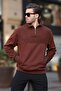 Bitter Brown Stand Collar Half Zipper Fleece Sweatshirt 7096 - 3