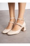 Feli̇ce Cream Matte Buckle Detail Heeled Women's Shoes - 3
