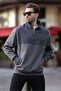 Smoked Stand Collar Half Zipper Fleece Sweatshirt 7096 - 3