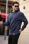 Navy Blue Hooded Pocket Detailed Sweatshirt 7095