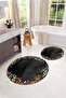Digital Washable Colorful Floral Pattern Round Bath Mat Toilet Set - 6