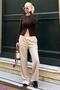 Beige Elastic Waist High Waist Spanish Leggings Knitwear Tracksuit Mg2211 - 2