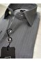 قميص طويل من الساتان القطني مخطط باللون الأسود - 2