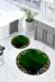 Digital Washable Colorful Floral Pattern Round Bath Mat Toilet Set - 2