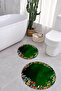 Digital Washable Colorful Floral Pattern Round Bath Mat Toilet Set - 7