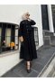 2-Piece Shirt and Skirt Set with Brode Lace, Pearls and Lining, Long Hijab Women's Top and Bottom Set, Black - 3