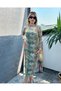 Bodycon Half Turtleneck Print Maxi Long Sleeve Dress- 175